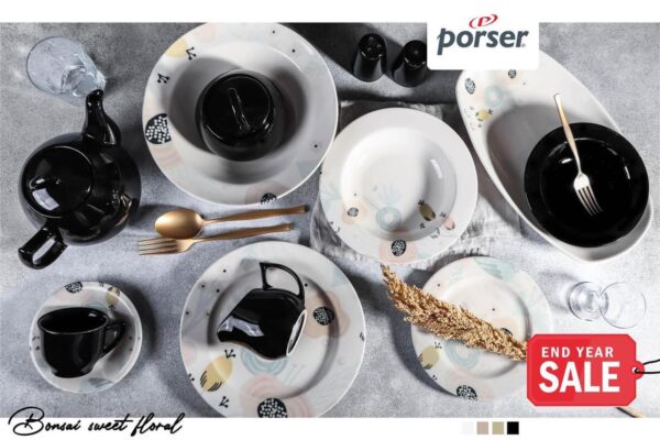 ⁦طقم عشاء  45 قطعة مدور، ماركة بورسر التركية، خامه ستون وير⁩ - الصورة ⁦3⁩
