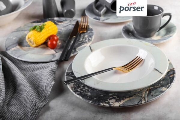 ⁦طقم عشاء  45 قطعة مدور، ماركة بورسر التركية، خامه ستون وير⁩ - الصورة ⁦4⁩